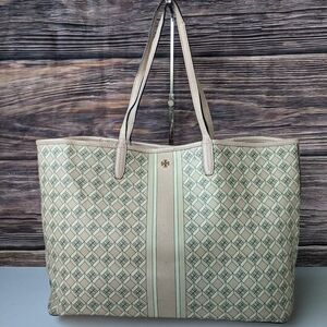 Tory Burch Cream and Gray Geometric Tote